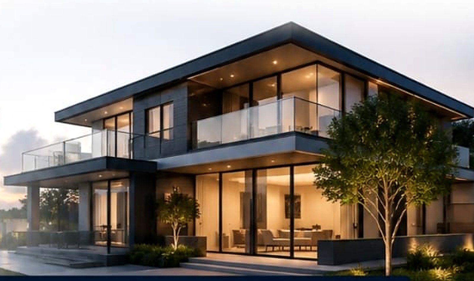 Modern luxury home at dusk